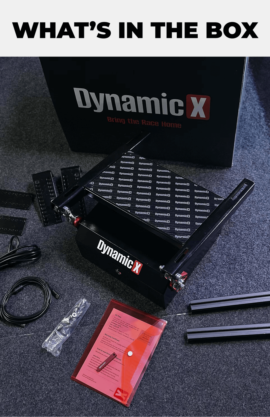 DX2 Ultra motion platform, adapters, cables, tools and accessories included in the box
